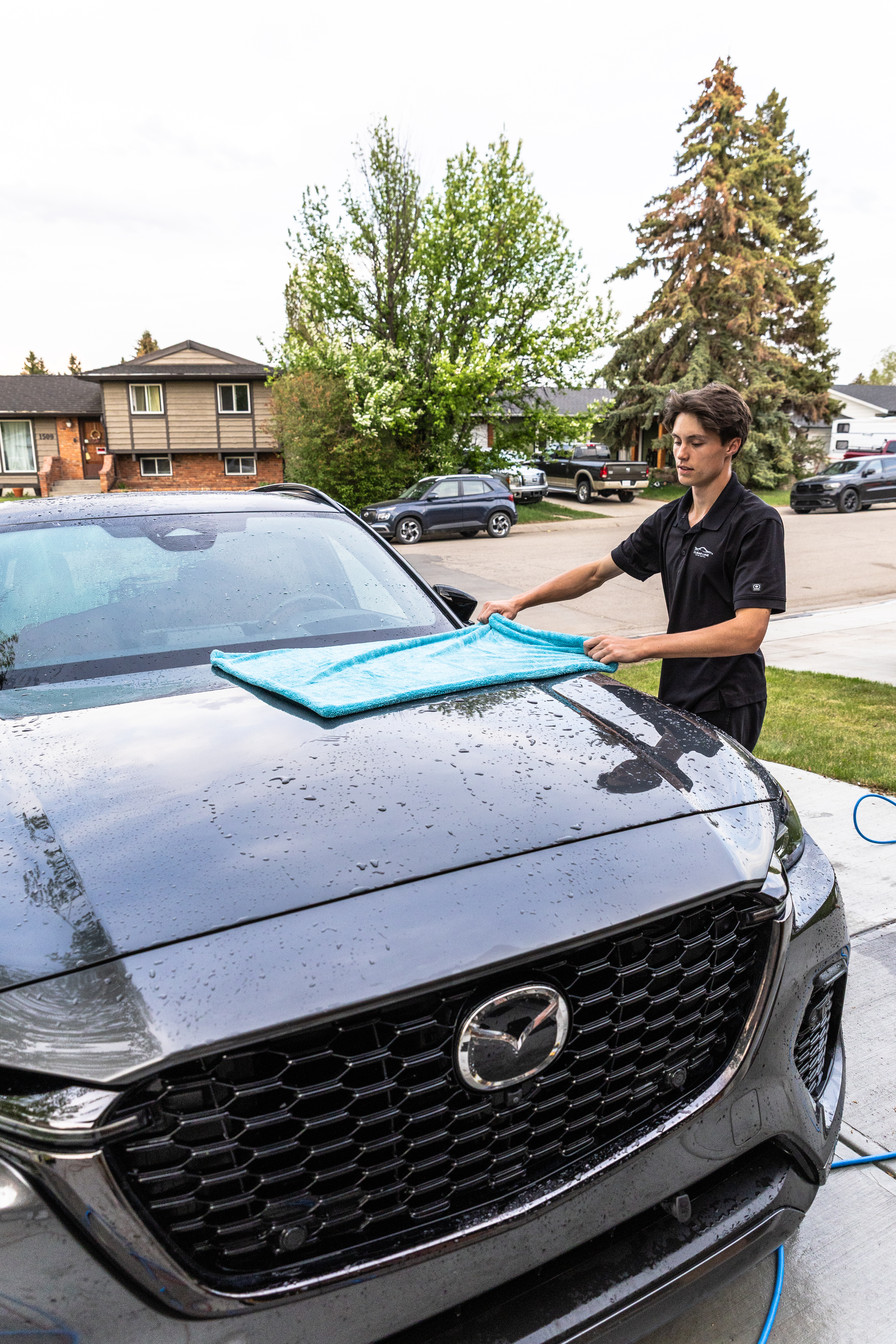 Microfiber hand dry after exterior detail